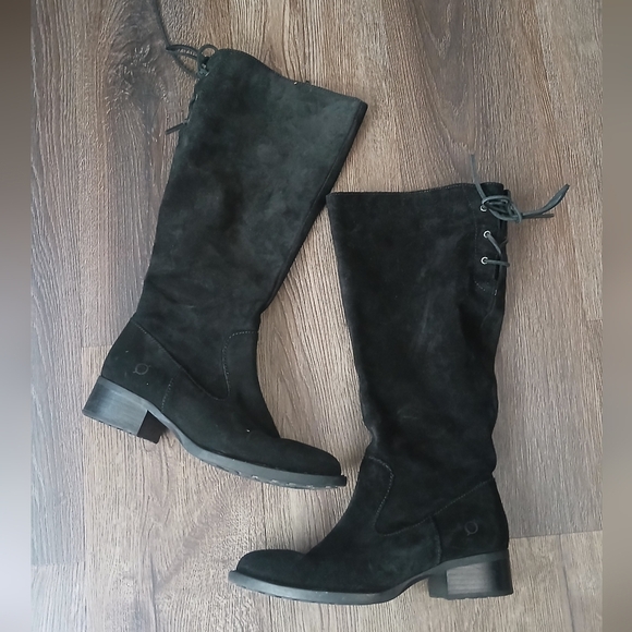 Born Cotto Black Suede Tall Lace Knee High Womens Boots Size 7.5 - Picture 3 of 12